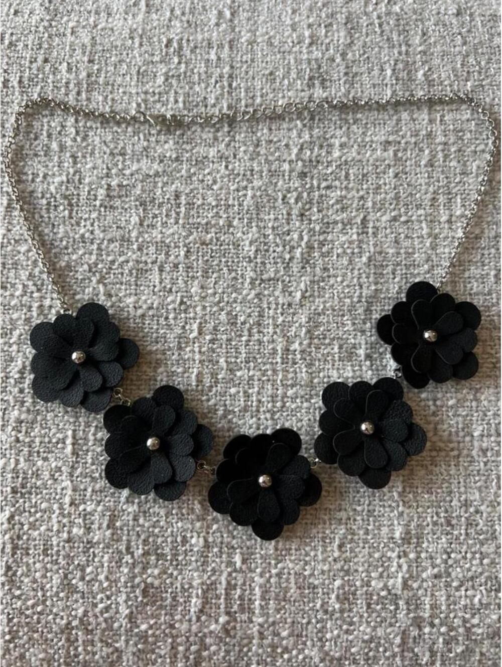 Faux Leather Flower Bib Necklace